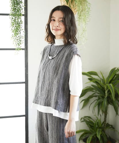 NHDGE51300 GIANNI LO GIUDICE(小さいサイズ) [セットアップ対応]リネンステッチストライプベスト