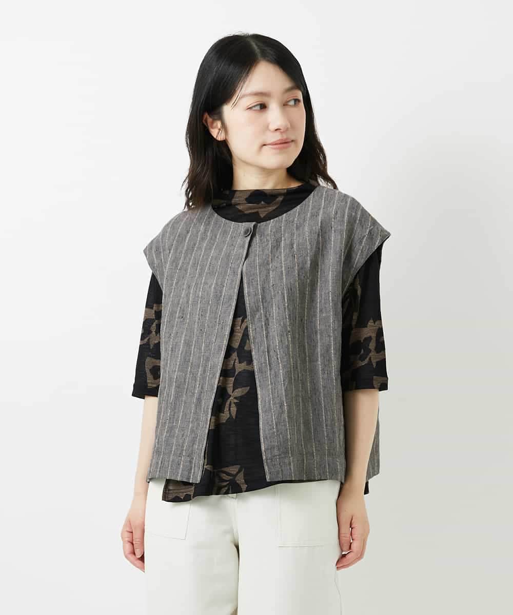 NHDGE51300 GIANNI LO GIUDICE(小さいサイズ)(メゾン ドゥ サンク) [セットアップ対応]リネンステッチストライプベスト ブラック