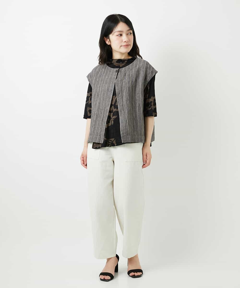 NHDGE51300 GIANNI LO GIUDICE(小さいサイズ)(メゾン ドゥ サンク) [セットアップ対応]リネンステッチストライプベスト ブラック
