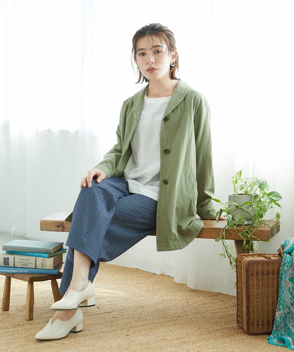 NHDGF26360 GIANNI LO GIUDICE(小さいサイズ)(メゾン ドゥ サンク) [セットアップ対応]コットンナチュラルワッシャージャケット グリーン