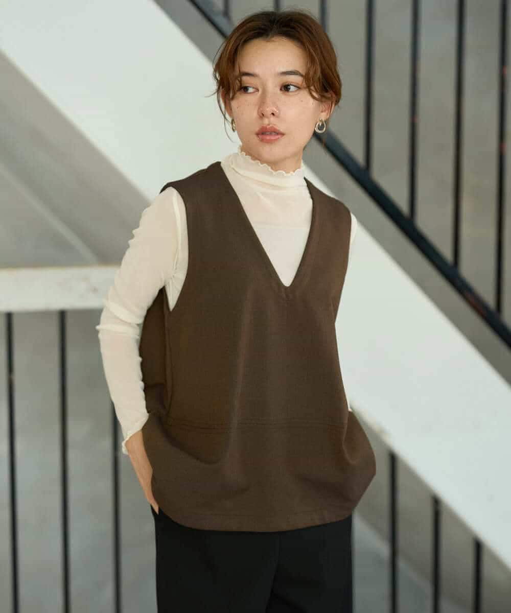 NHDJD18250 GIANNI LO GIUDICE(小さいサイズ)(メゾン ドゥ サンク) [日本製/セットアップ対応]アルガンギャバベスト ブラウン