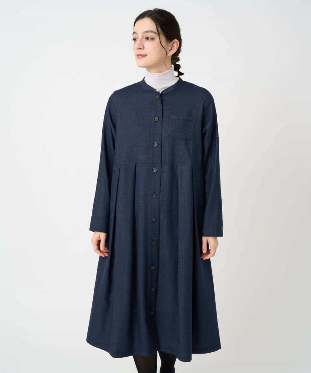 NHECF83390 GIANNI LO GIUDICE(小さいサイズ)(メゾン ドゥ サンク) ウール混デニム前開きワンピース ネイビー