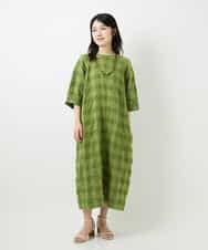 NHEGE53490 GIANNI LO GIUDICE(小さいサイズ)(メゾン ドゥ サンク) シャドーチェックワンピース グリーン