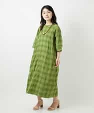 NHEGE53490 GIANNI LO GIUDICE(小さいサイズ)(メゾン ドゥ サンク) シャドーチェックワンピース グリーン