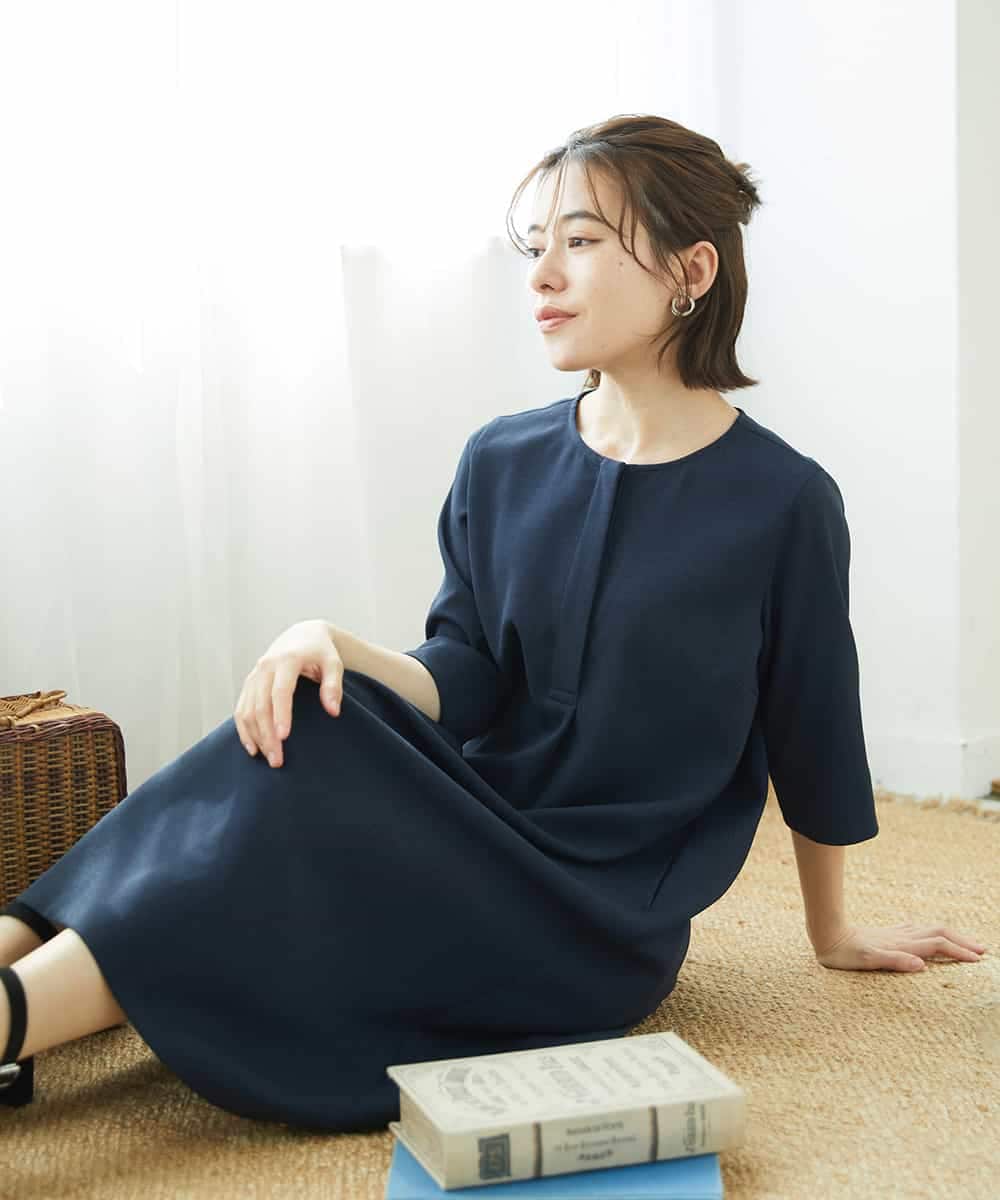 NHEGF88330 GIANNI LO GIUDICE(小さいサイズ)(メゾン ドゥ サンク) [セットアップ対応]リネンライクワンピース ネイビー