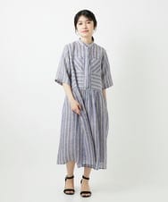 NHEGF92390 GIANNI LO GIUDICE(小さいサイズ)(メゾン ドゥ サンク) リネンストライプワンピース グレー系