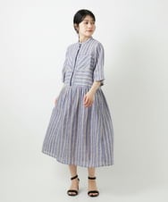 NHEGF92390 GIANNI LO GIUDICE(小さいサイズ)(メゾン ドゥ サンク) リネンストライプワンピース グレー系