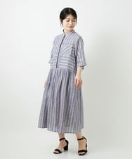 NHEGF92390 GIANNI LO GIUDICE(小さいサイズ)(メゾン ドゥ サンク) リネンストライプワンピース グレー系
