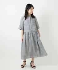 NHEGF92390 GIANNI LO GIUDICE(小さいサイズ)(メゾン ドゥ サンク) リネンストライプワンピース グレー系