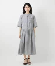NHEGF92390 GIANNI LO GIUDICE(小さいサイズ)(メゾン ドゥ サンク) リネンストライプワンピース グレー系