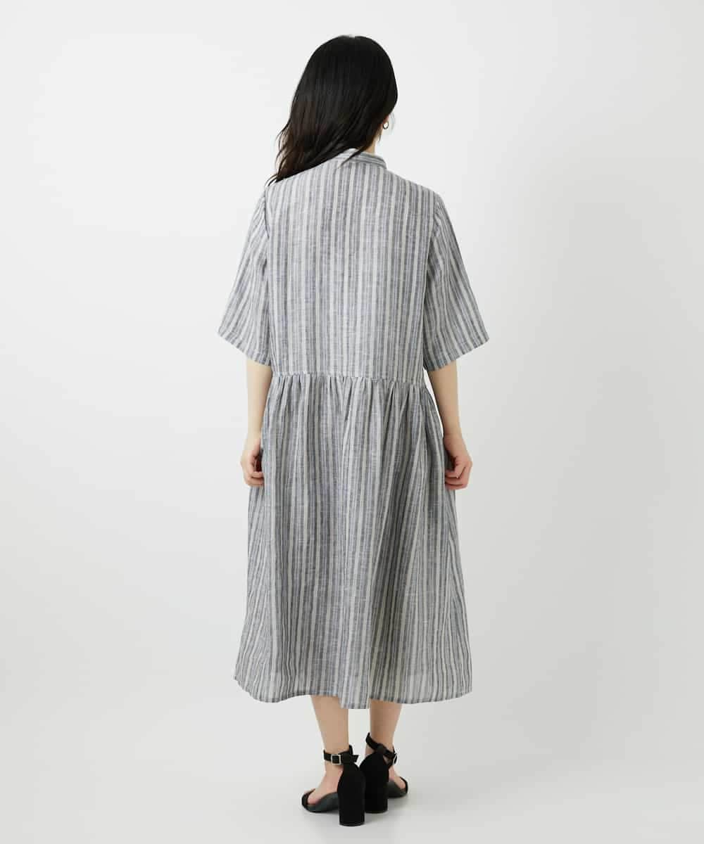 NHEGF92390 GIANNI LO GIUDICE(小さいサイズ)(メゾン ドゥ サンク) リネンストライプワンピース グレー系