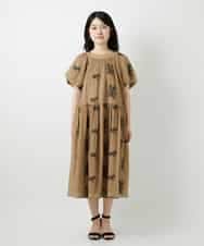 NHEGF93390 GIANNI LO GIUDICE(小さいサイズ)(メゾン ドゥ サンク) 楊柳フラワー刺しゅうワンピース ベージュ