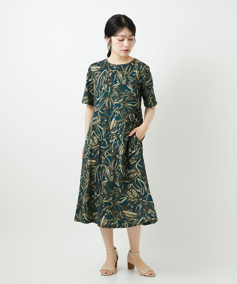 NHEGF95330 GIANNI LO GIUDICE(小さいサイズ)(メゾン ドゥ サンク) リーフプリントワンピース アイボリー系