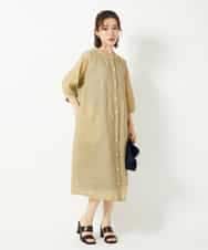 NHEHE60330 GIANNI LO GIUDICE(小さいサイズ)(メゾン ドゥ サンク) 麻シャンブレープリントワンピース イエローベージュ