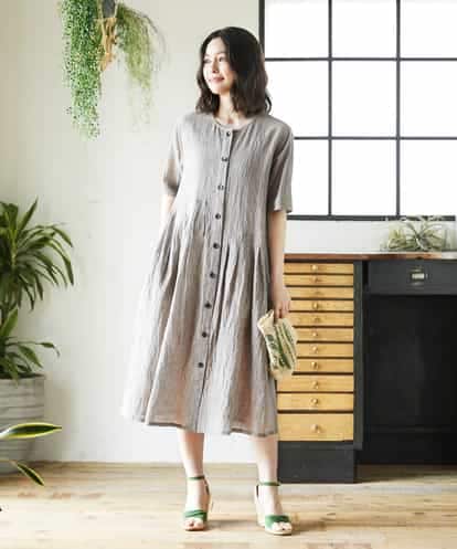 NHEHF80330 GIANNI LO GIUDICE(小さいサイズ) 綿麻ワッシャーアシンメトリー切替ワンピース