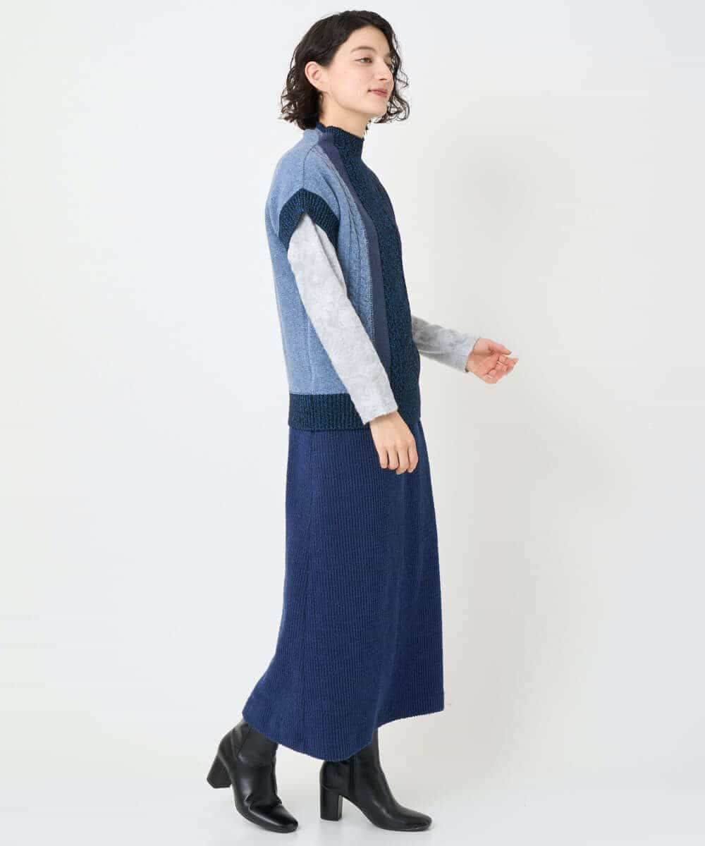NHFAE20330 GIANNI LO GIUDICE(小さいサイズ)(メゾン ドゥ サンク) [日本製]SILEインターシャニットベスト ネイビー系