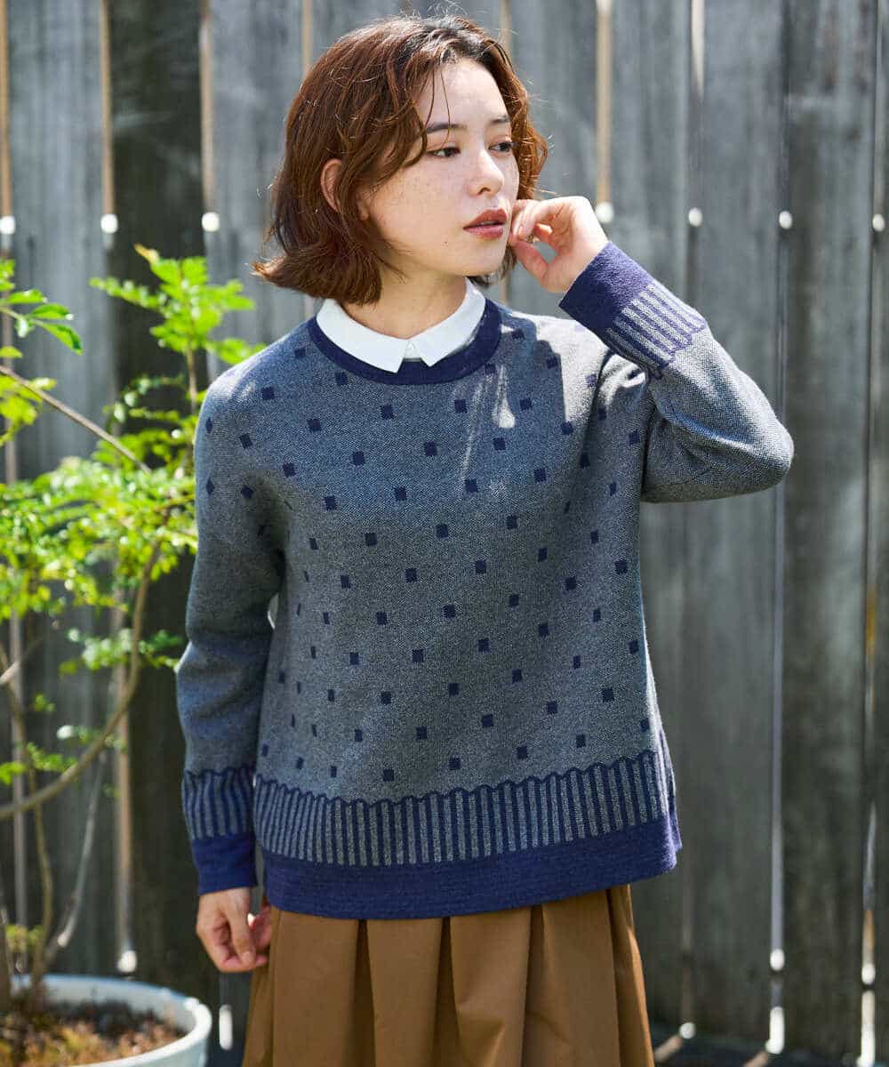NHFAG22290 GIANNI LO GIUDICE(小さいサイズ)(メゾン ドゥ サンク) トライバルジャガードニット ベージュ