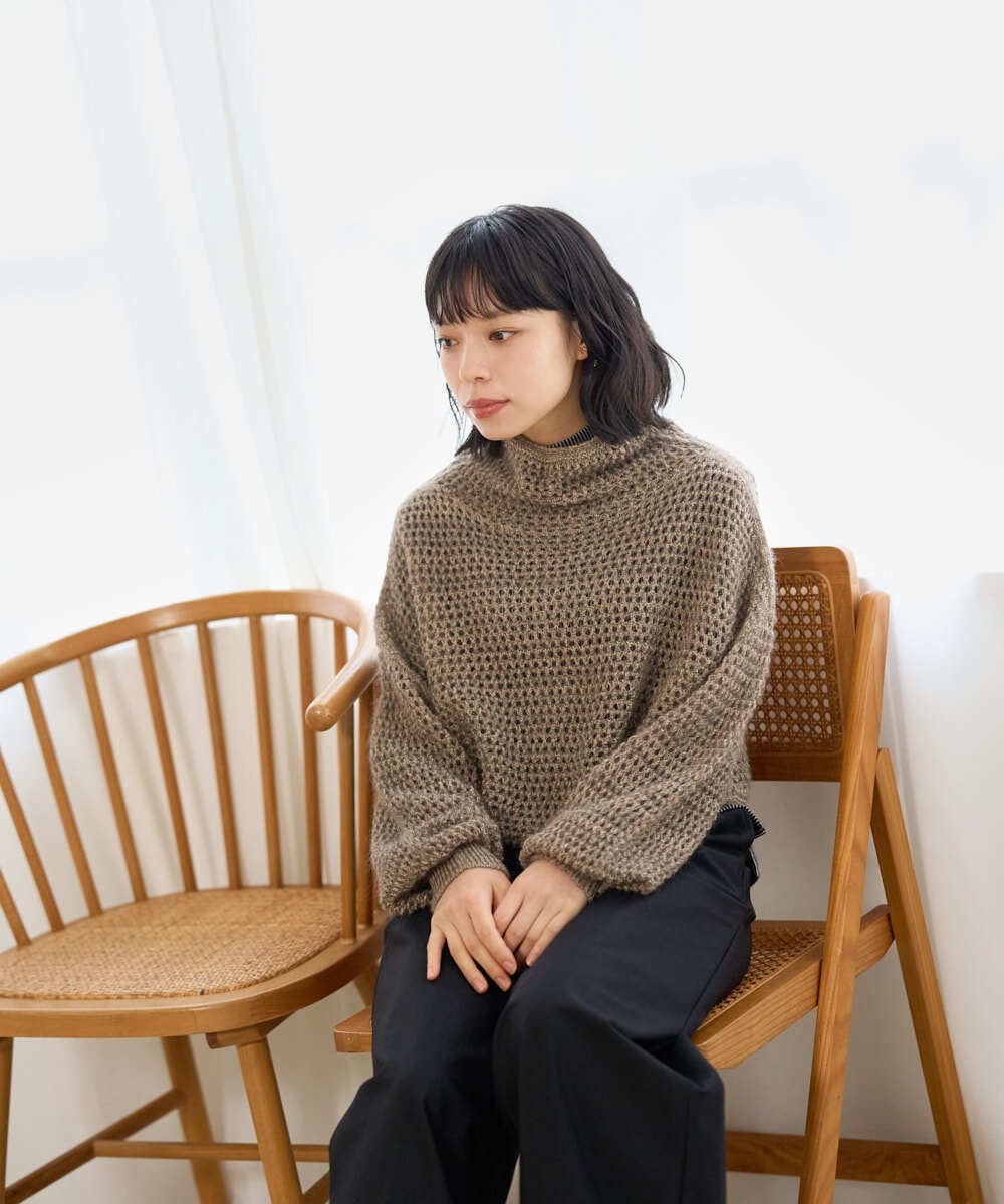 NHFAI85230 GIANNI LO GIUDICE(小さいサイズ)(メゾン ドゥ サンク) 透かし編みレイヤードニット ライトグレー