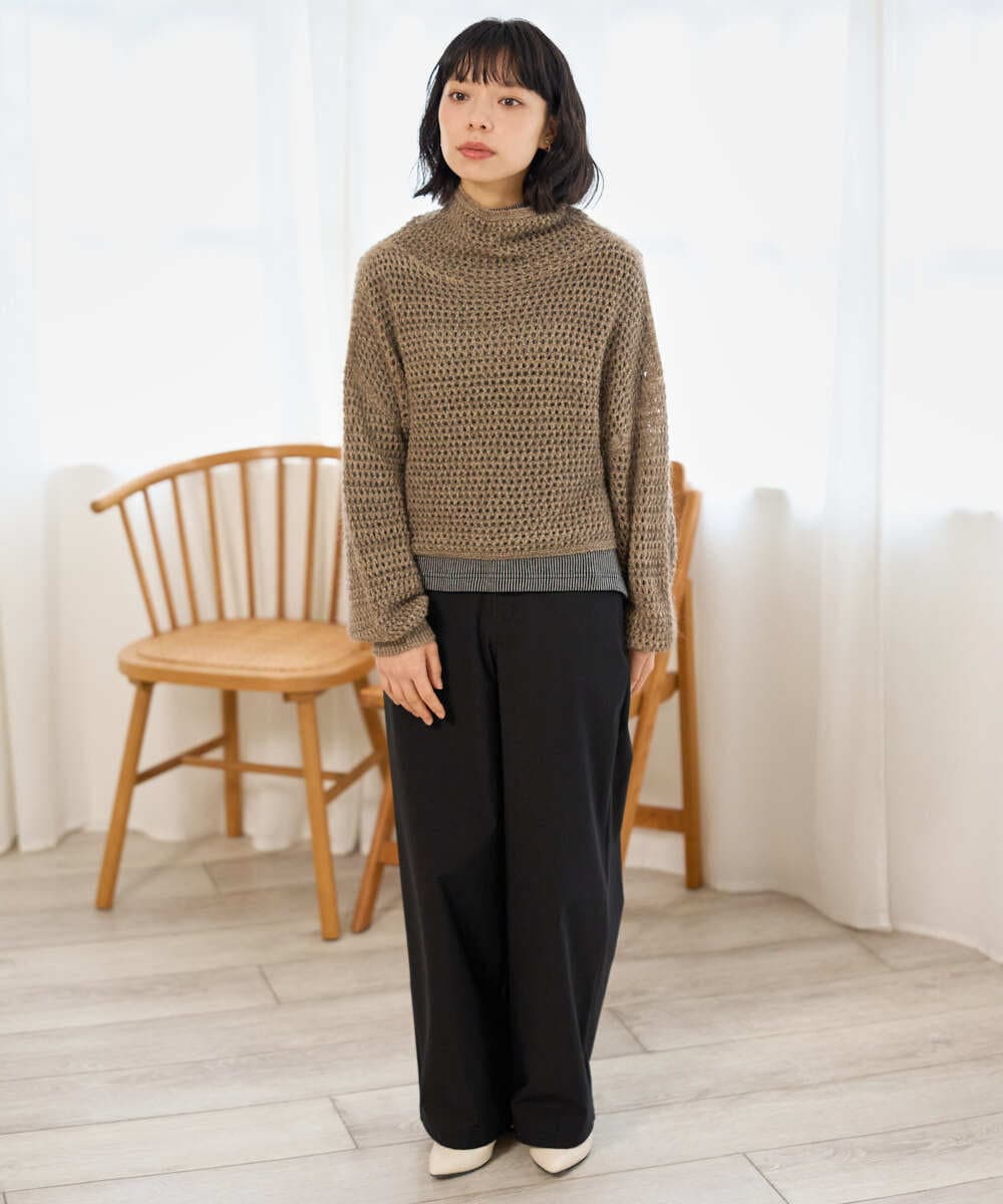 NHFAI85230 GIANNI LO GIUDICE(小さいサイズ)(メゾン ドゥ サンク) 透かし編みレイヤードニット ライトグレー