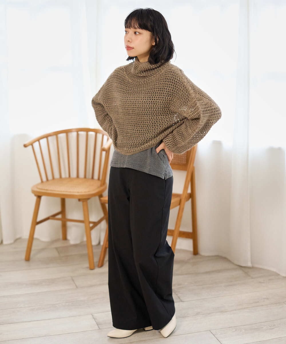 NHFAI85230 GIANNI LO GIUDICE(小さいサイズ)(メゾン ドゥ サンク) 透かし編みレイヤードニット ライトグレー