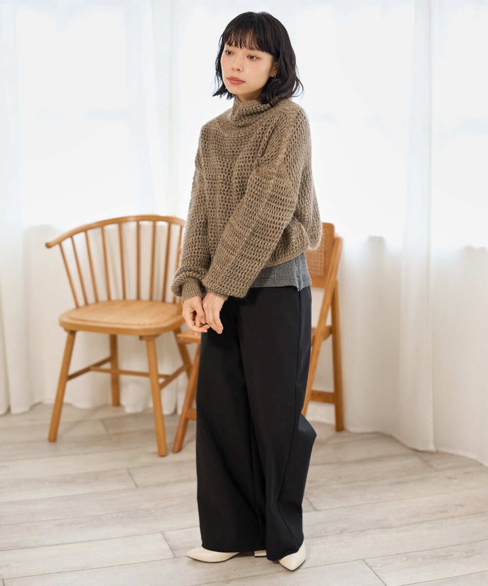 NHFAI85230 GIANNI LO GIUDICE(小さいサイズ)(メゾン ドゥ サンク) 透かし編みレイヤードニット ライトグレー