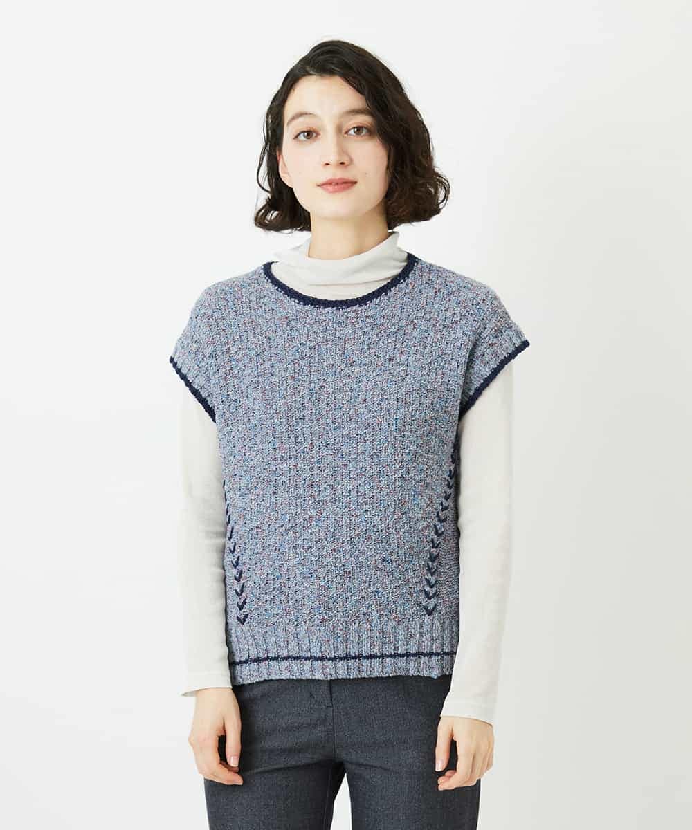 NHFED12270 GIANNI LO GIUDICE(小さいサイズ)(メゾン ドゥ サンク) コットンリネンニットベスト ブルー