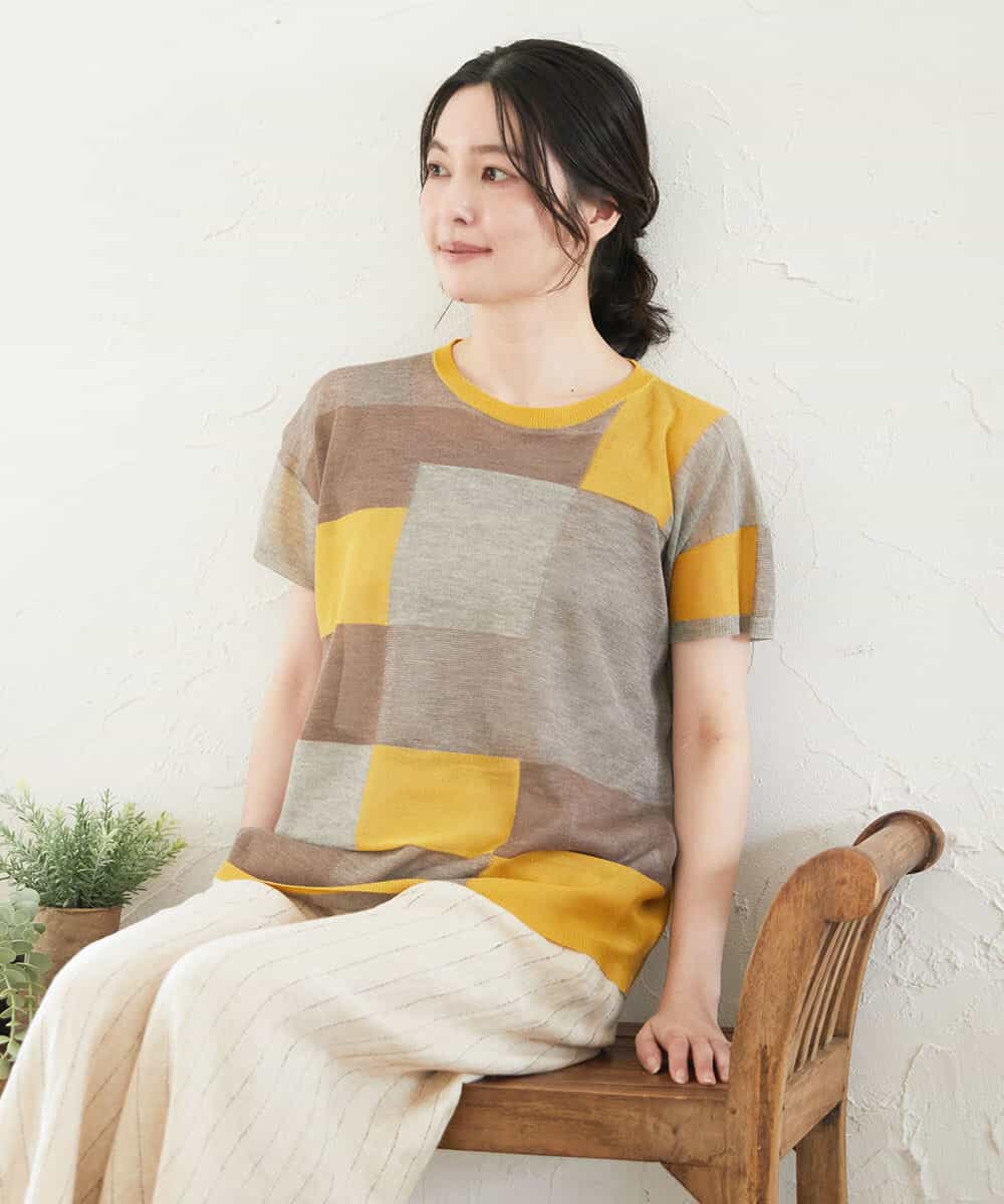 NHFGE50250 GIANNI LO GIUDICE(小さいサイズ)(メゾン ドゥ サンク) [アンサンブル対応]LEVITAサマーニット マスタード系