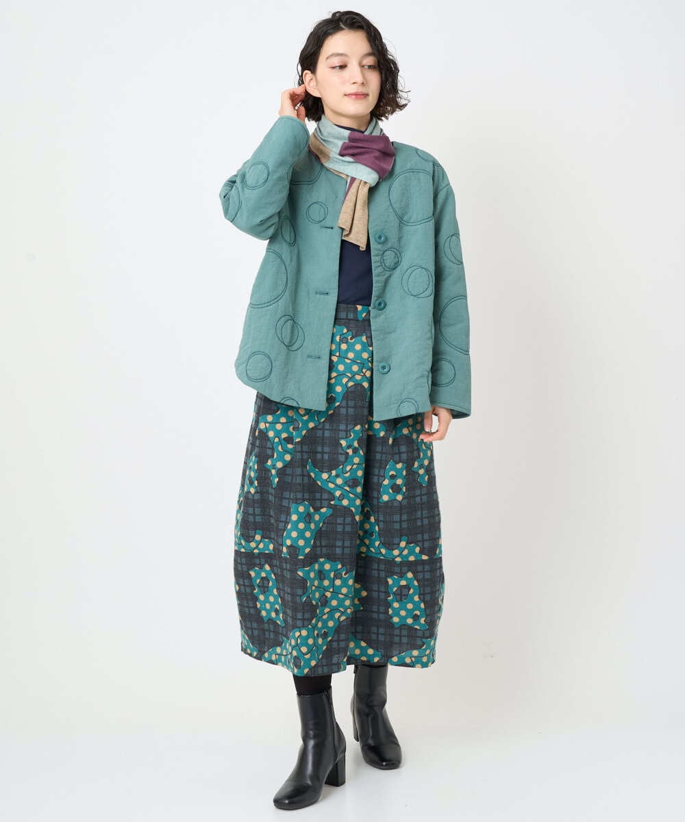 NHHAE11360 GIANNI LO GIUDICE(小さいサイズ)(メゾン ドゥ サンク) [日本製]ウール混ビエライタリアプリントスカート ブルー系