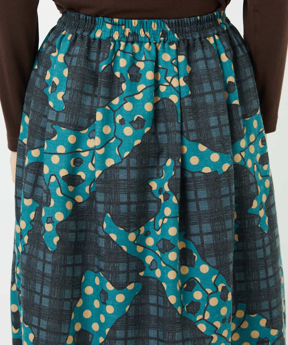 NHHAE11360 GIANNI LO GIUDICE(小さいサイズ)(メゾン ドゥ サンク) [日本製]ウール混ビエライタリアプリントスカート ブルー系