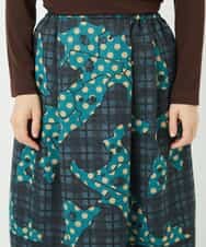 NHHAE11360 GIANNI LO GIUDICE(小さいサイズ)(メゾン ドゥ サンク) [日本製]ウール混ビエライタリアプリントスカート ブルー系