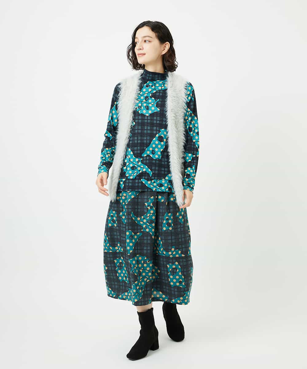 NHHAE11360 GIANNI LO GIUDICE(小さいサイズ)(メゾン ドゥ サンク) [日本製]ウール混ビエライタリアプリントスカート ブルー系
