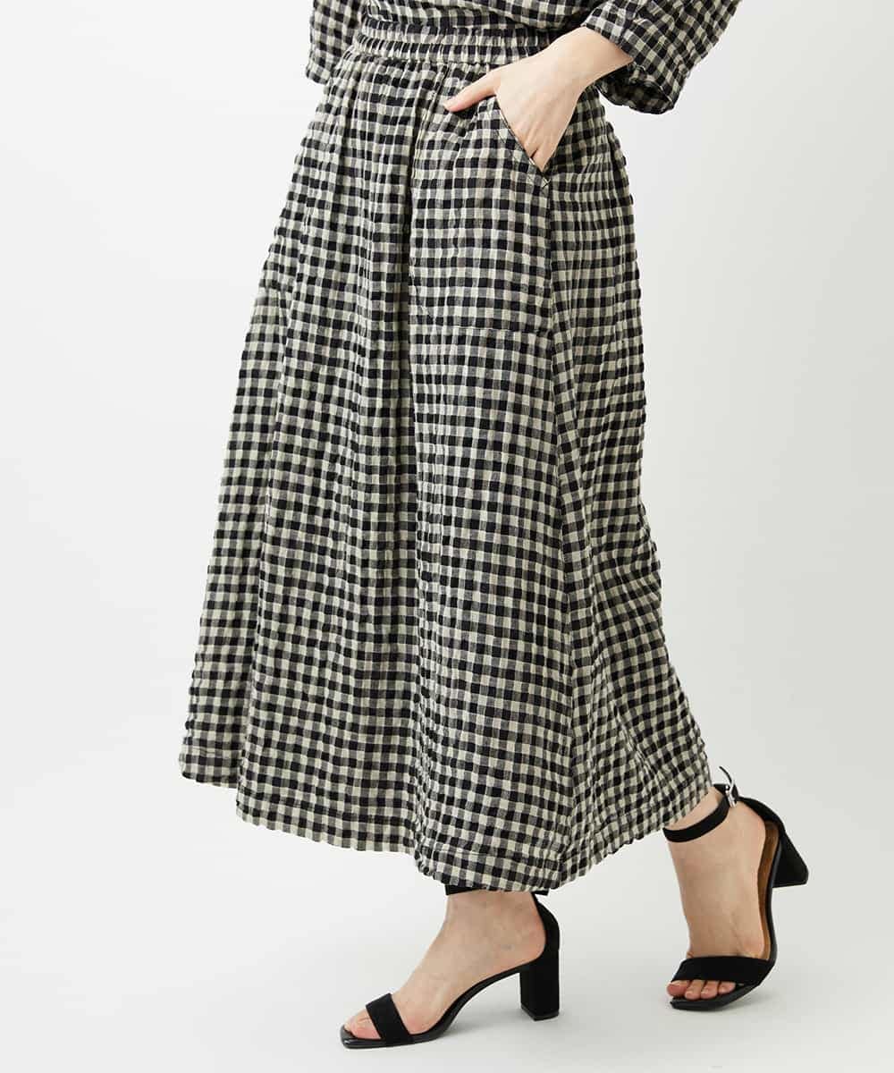 NHHGE42360 GIANNI LO GIUDICE(小さいサイズ)(メゾン ドゥ サンク) [セットアップ対応]リネンコットンギンガムチェックスカート ブラック