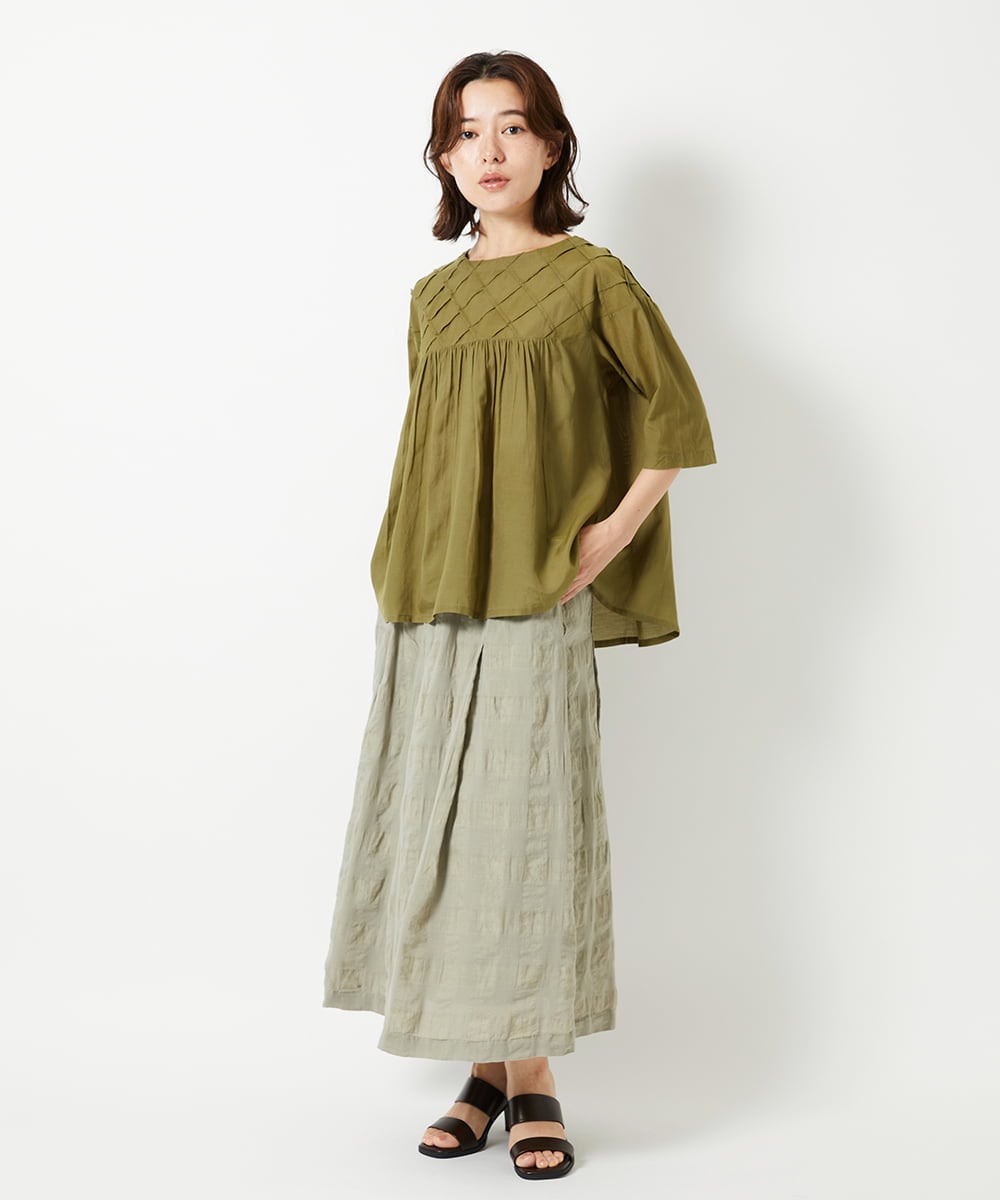 NHHGE53390 GIANNI LO GIUDICE(小さいサイズ)(メゾン ドゥ サンク) [セットアップ対応]シャドーチェックスカート グリーン