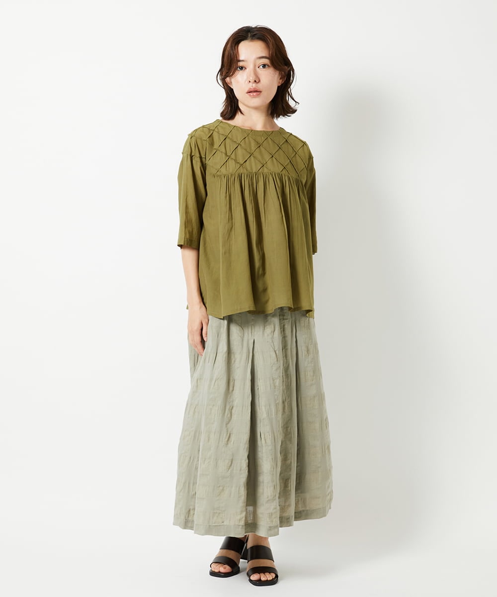 NHHGE53390 GIANNI LO GIUDICE(小さいサイズ)(メゾン ドゥ サンク) [セットアップ対応]シャドーチェックスカート グリーン