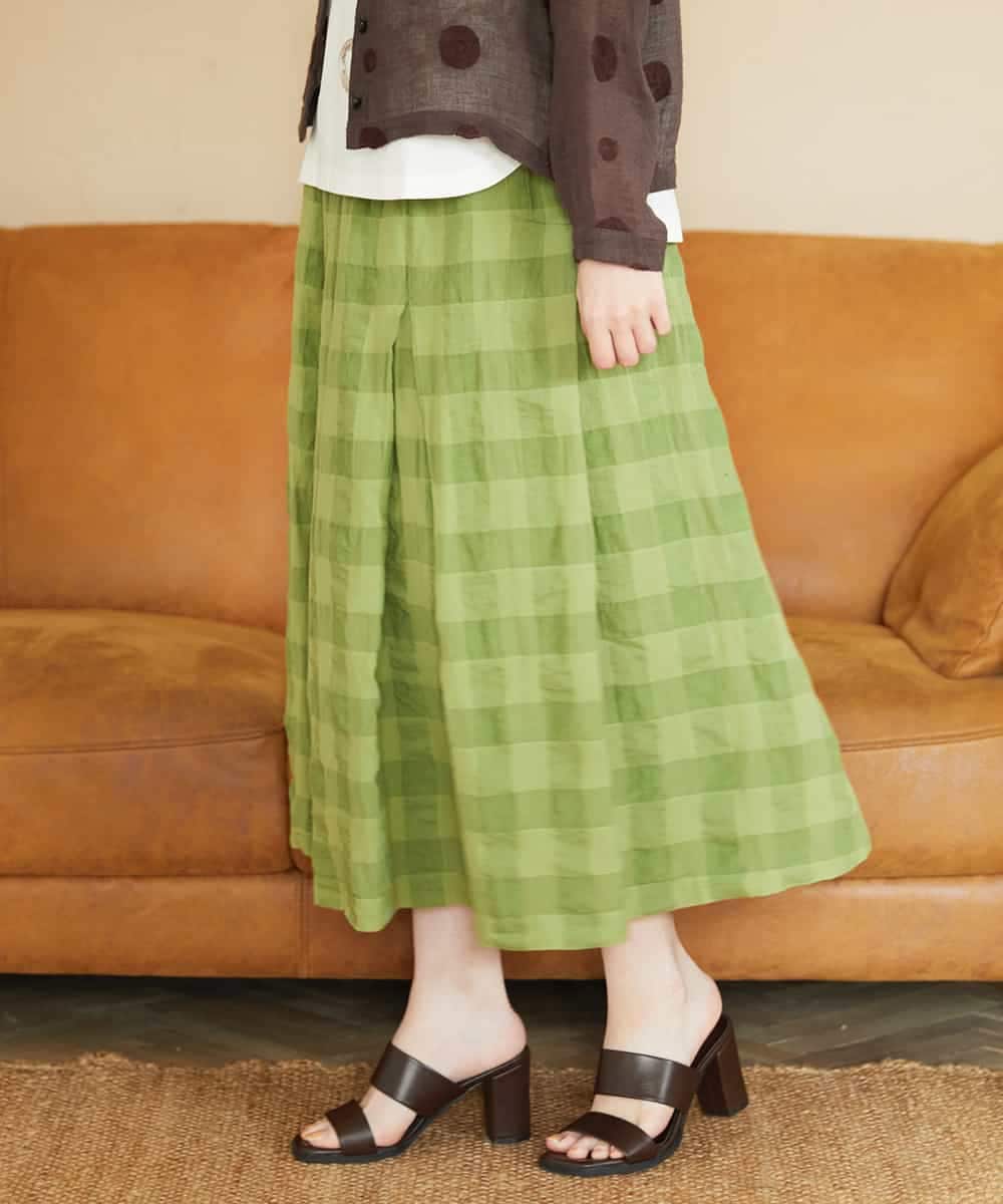 NHHGE53390 GIANNI LO GIUDICE(小さいサイズ)(メゾン ドゥ サンク) [セットアップ対応]シャドーチェックスカート グリーン