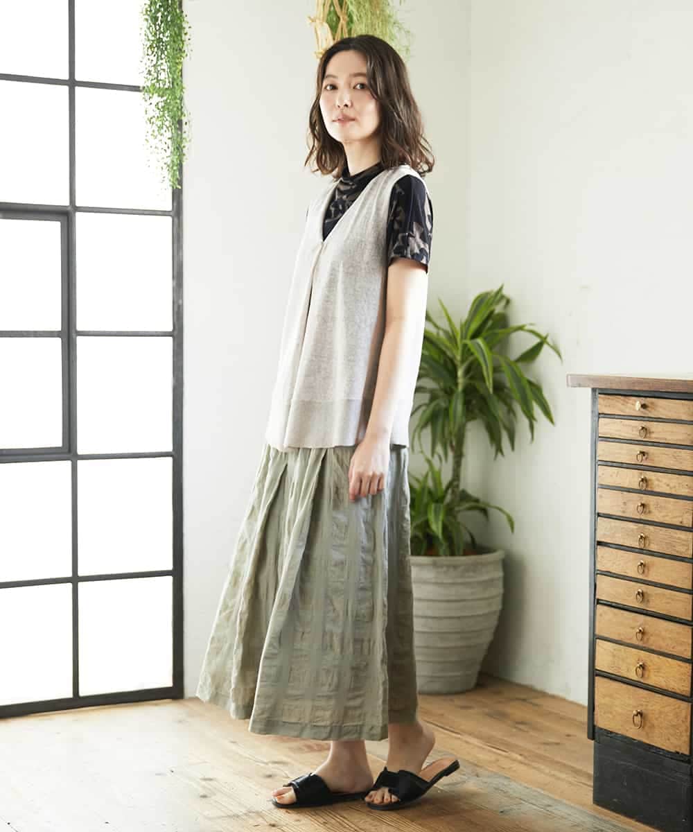 NHHGE53390 GIANNI LO GIUDICE(小さいサイズ)(メゾン ドゥ サンク) [セットアップ対応]シャドーチェックスカート グリーン