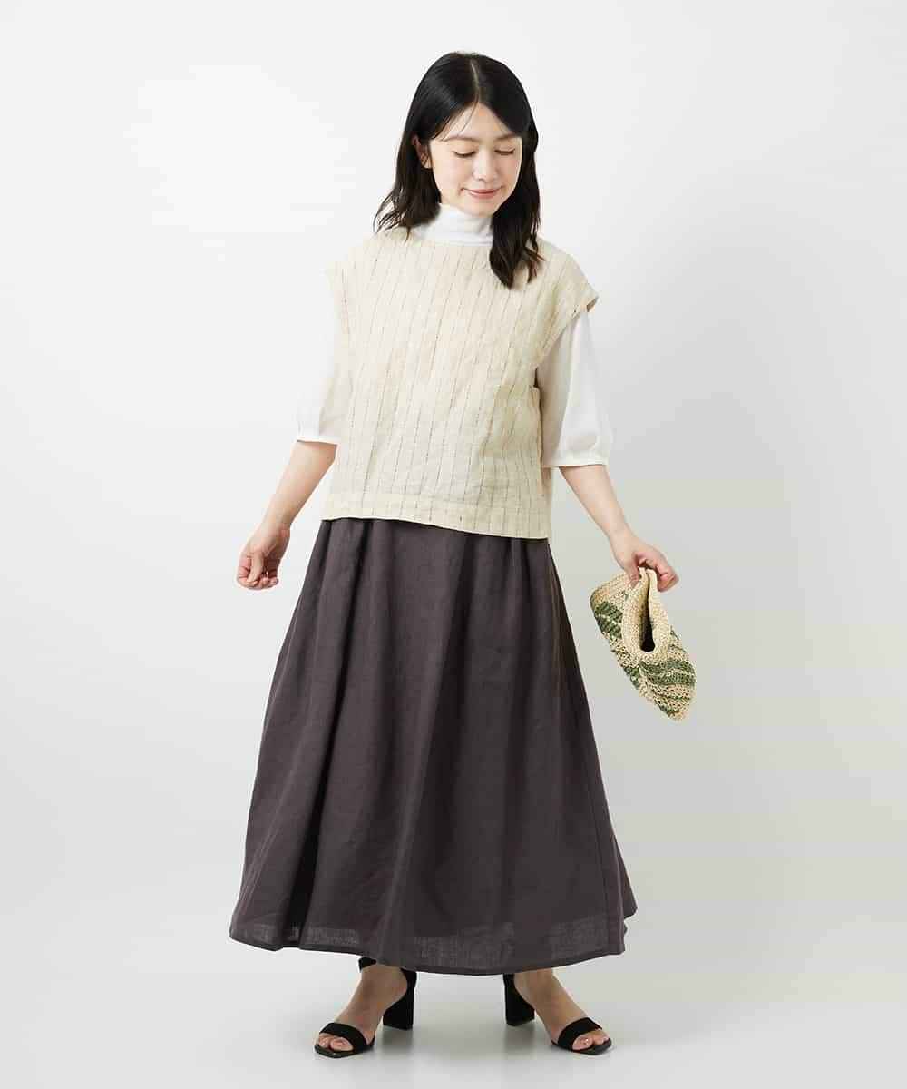 NHHGE84330 GIANNI LO GIUDICE(小さいサイズ)(メゾン ドゥ サンク) カラーリネン製品洗いスカート ダークグレー