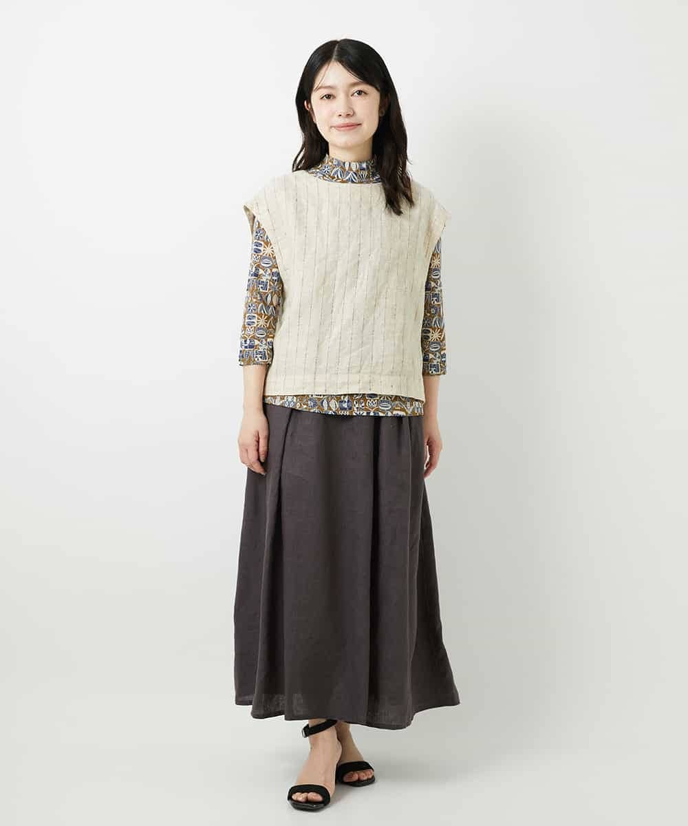 NHHGE84330 GIANNI LO GIUDICE(小さいサイズ)(メゾン ドゥ サンク) カラーリネン製品洗いスカート ダークグレー
