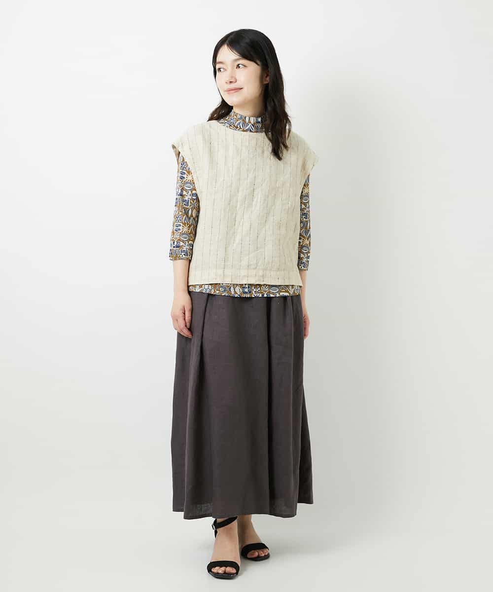 NHHGE84330 GIANNI LO GIUDICE(小さいサイズ)(メゾン ドゥ サンク) カラーリネン製品洗いスカート ダークグレー