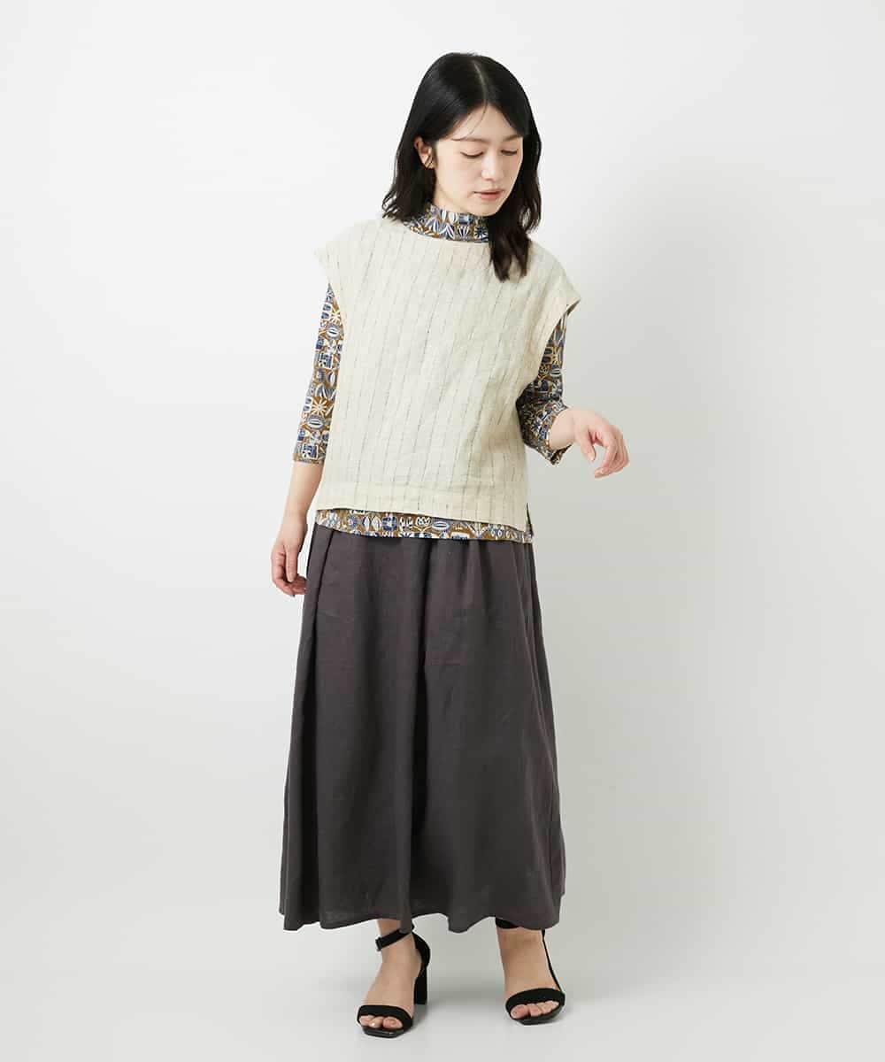 NHHGE84330 GIANNI LO GIUDICE(小さいサイズ)(メゾン ドゥ サンク) カラーリネン製品洗いスカート ダークグレー