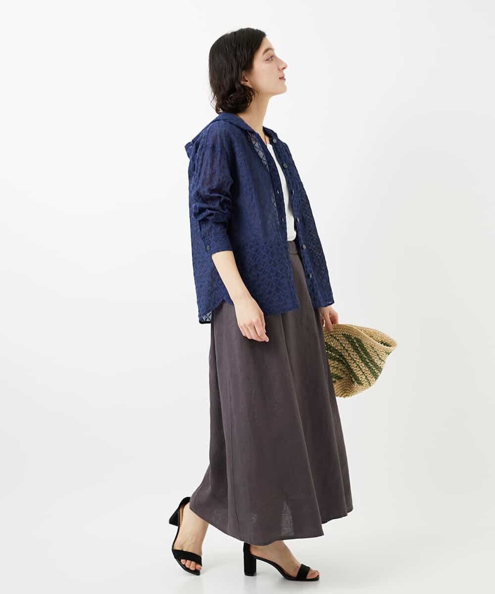 NHHGE84330 GIANNI LO GIUDICE(小さいサイズ)(メゾン ドゥ サンク) カラーリネン製品洗いスカート ダークグレー