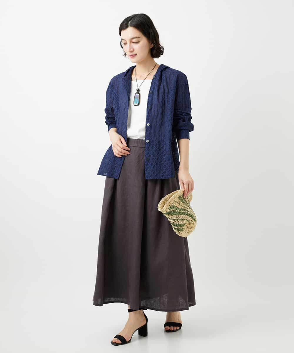NHHGE84330 GIANNI LO GIUDICE(小さいサイズ)(メゾン ドゥ サンク) カラーリネン製品洗いスカート ダークグレー