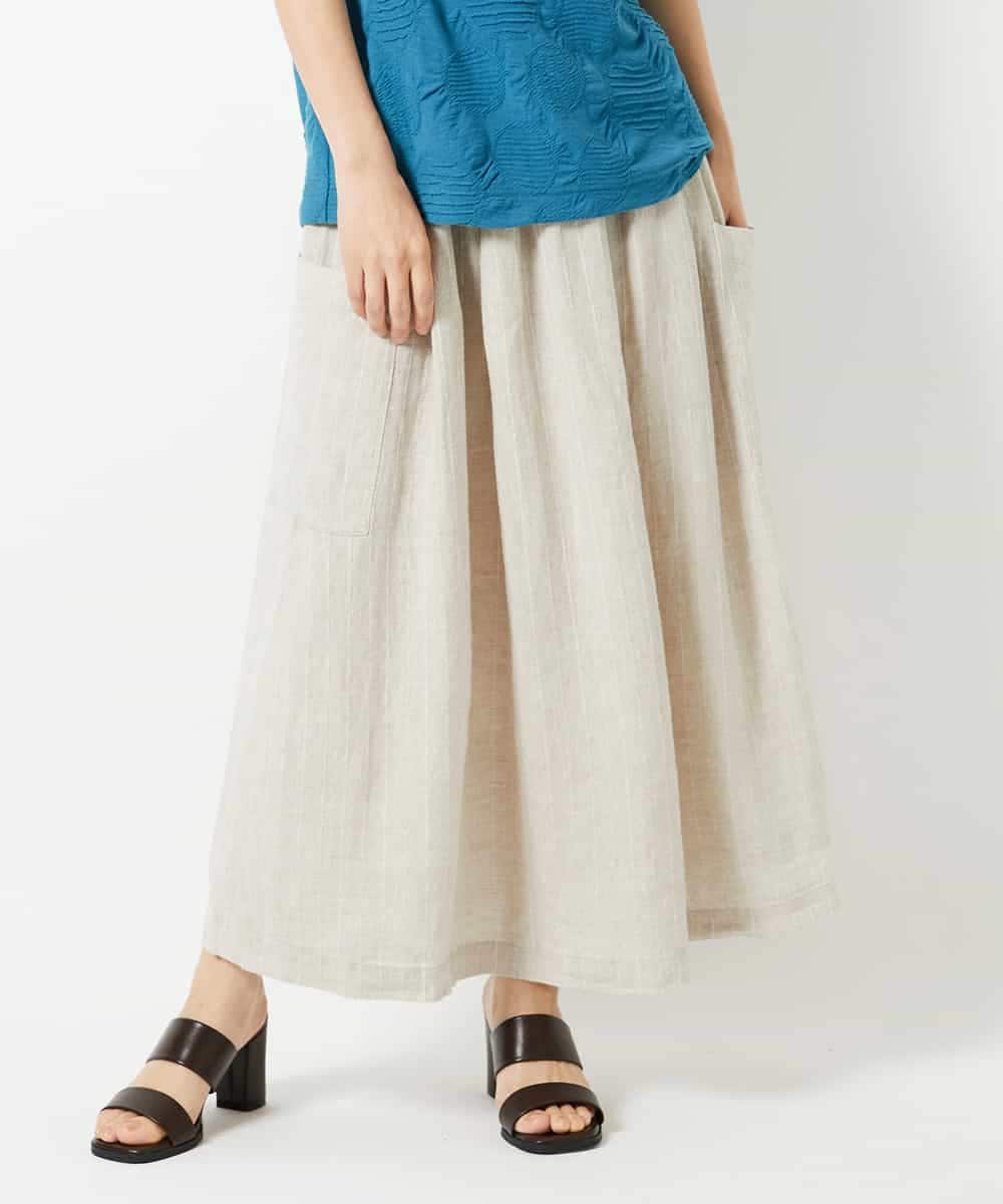 NHHHD66300 GIANNI LO GIUDICE(小さいサイズ)(メゾン ドゥ サンク) 麻ストライプスカート ベージュ