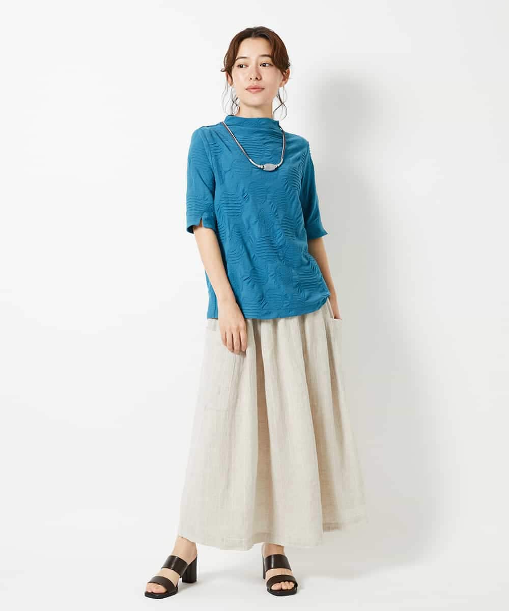 NHHHD66300 GIANNI LO GIUDICE(小さいサイズ)(メゾン ドゥ サンク) 麻ストライプスカート ベージュ