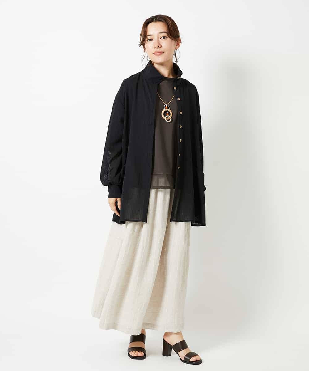 NHHHD66300 GIANNI LO GIUDICE(小さいサイズ)(メゾン ドゥ サンク) 麻ストライプスカート ベージュ