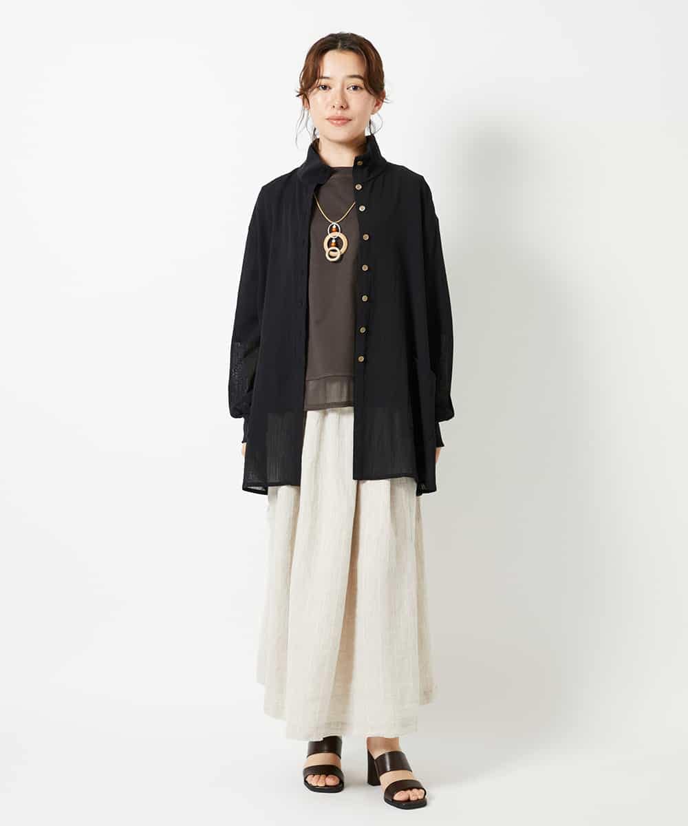 NHHHD66300 GIANNI LO GIUDICE(小さいサイズ)(メゾン ドゥ サンク) 麻ストライプスカート ベージュ