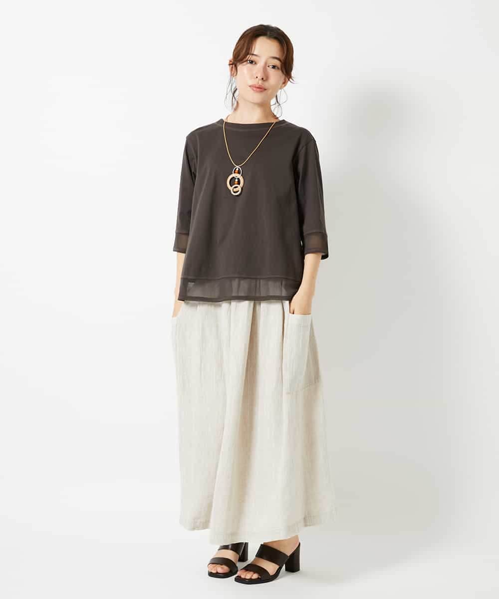 NHHHD66300 GIANNI LO GIUDICE(小さいサイズ)(メゾン ドゥ サンク) 麻ストライプスカート ベージュ