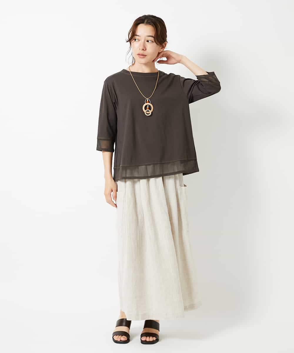 NHHHD66300 GIANNI LO GIUDICE(小さいサイズ)(メゾン ドゥ サンク) 麻ストライプスカート ベージュ