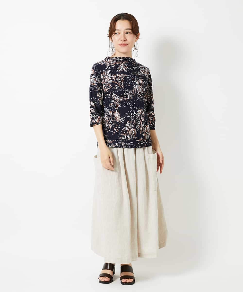 NHHHD66300 GIANNI LO GIUDICE(小さいサイズ)(メゾン ドゥ サンク) 麻ストライプスカート ベージュ