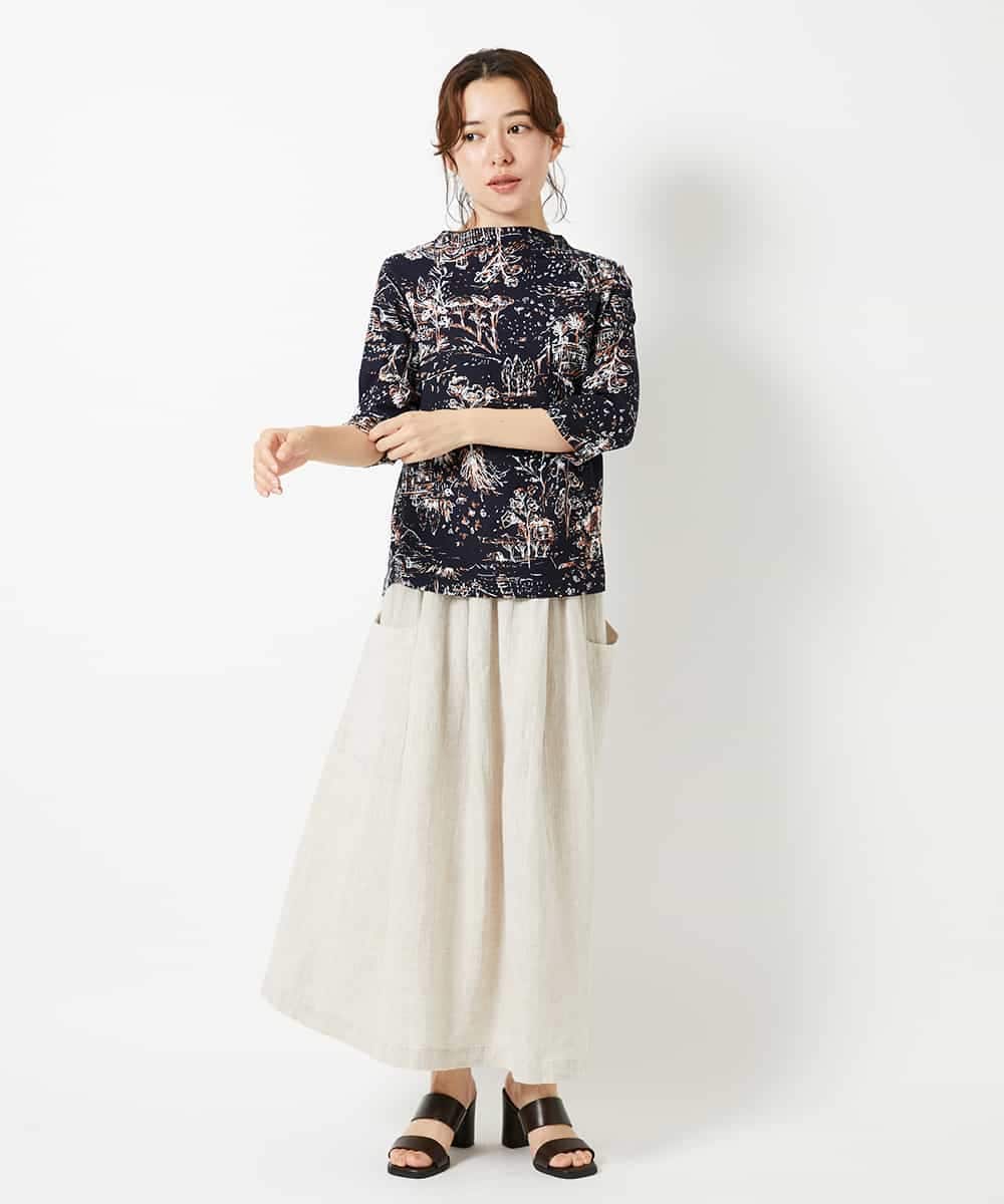 NHHHD66300 GIANNI LO GIUDICE(小さいサイズ)(メゾン ドゥ サンク) 麻ストライプスカート ベージュ